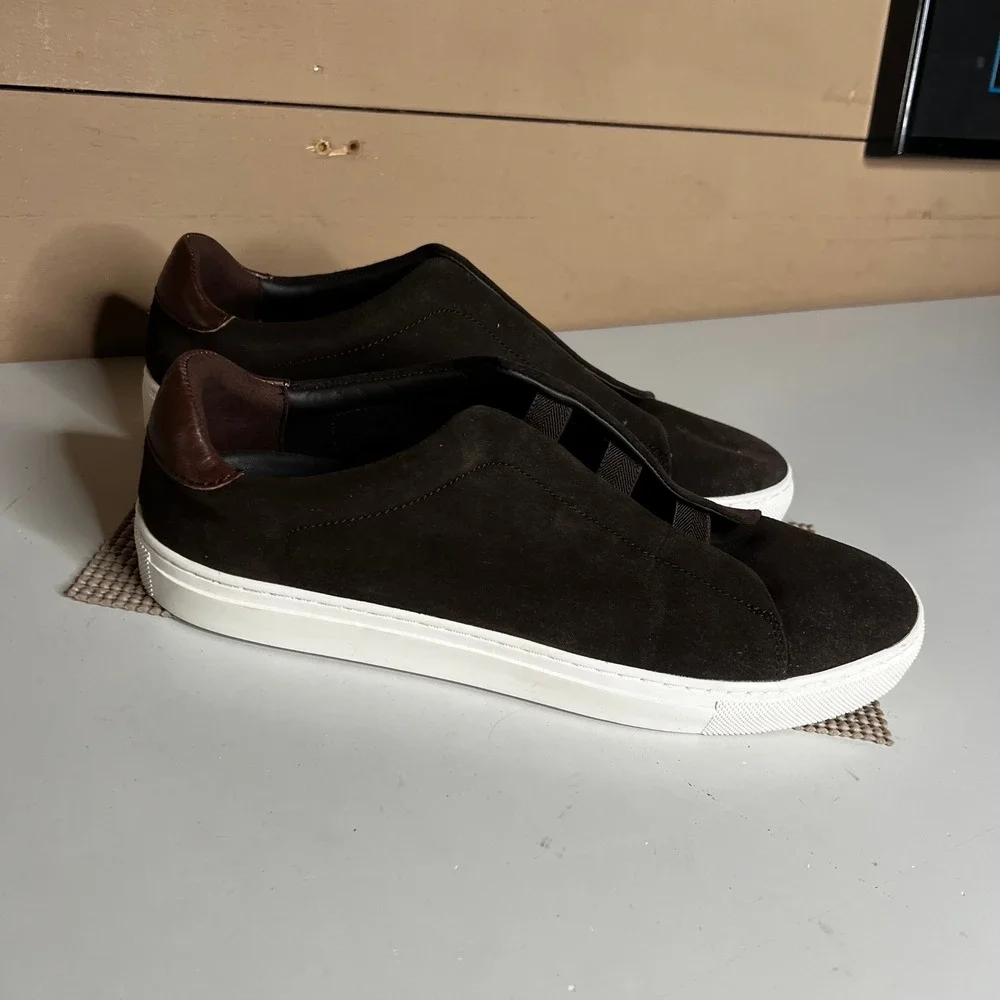 Collars & Co Men Brown Suede Slip On Sneakers Low Top Leather Shoes 9.5 141382